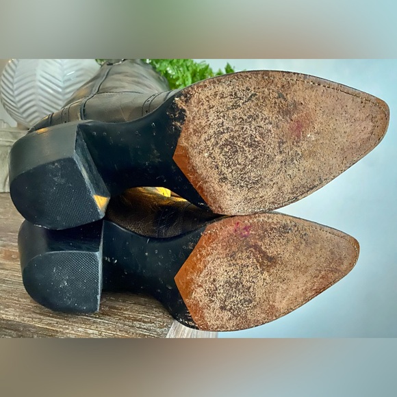 Vintage Dan Post Womens 8.5M Leather Cowboy Boots Snip Toe Metallic Bronze Brown - Picture 9 of 9